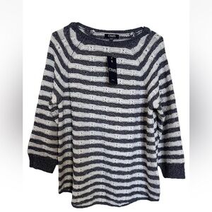 NWT CHAPS Open Knit Blue/White Striped Women’s Sweater-XL-Nautical Coastal Beach